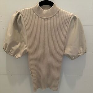 NWT Steve Madden Peggy Top with Puff Sleeve Faux Leather Sleeves